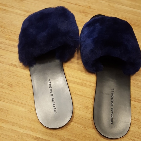 Like new! Loeffler Randall Isabel fur slide blue 9 - Picture 5 of 8